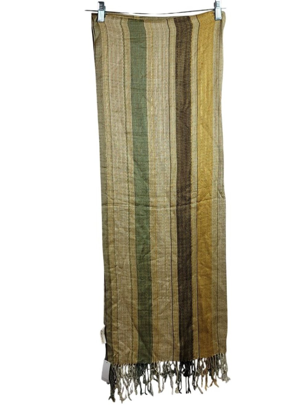 Collection Eighteen Fashion Scarf Green Gold Stripe Fringe Rectangle Boho NEW